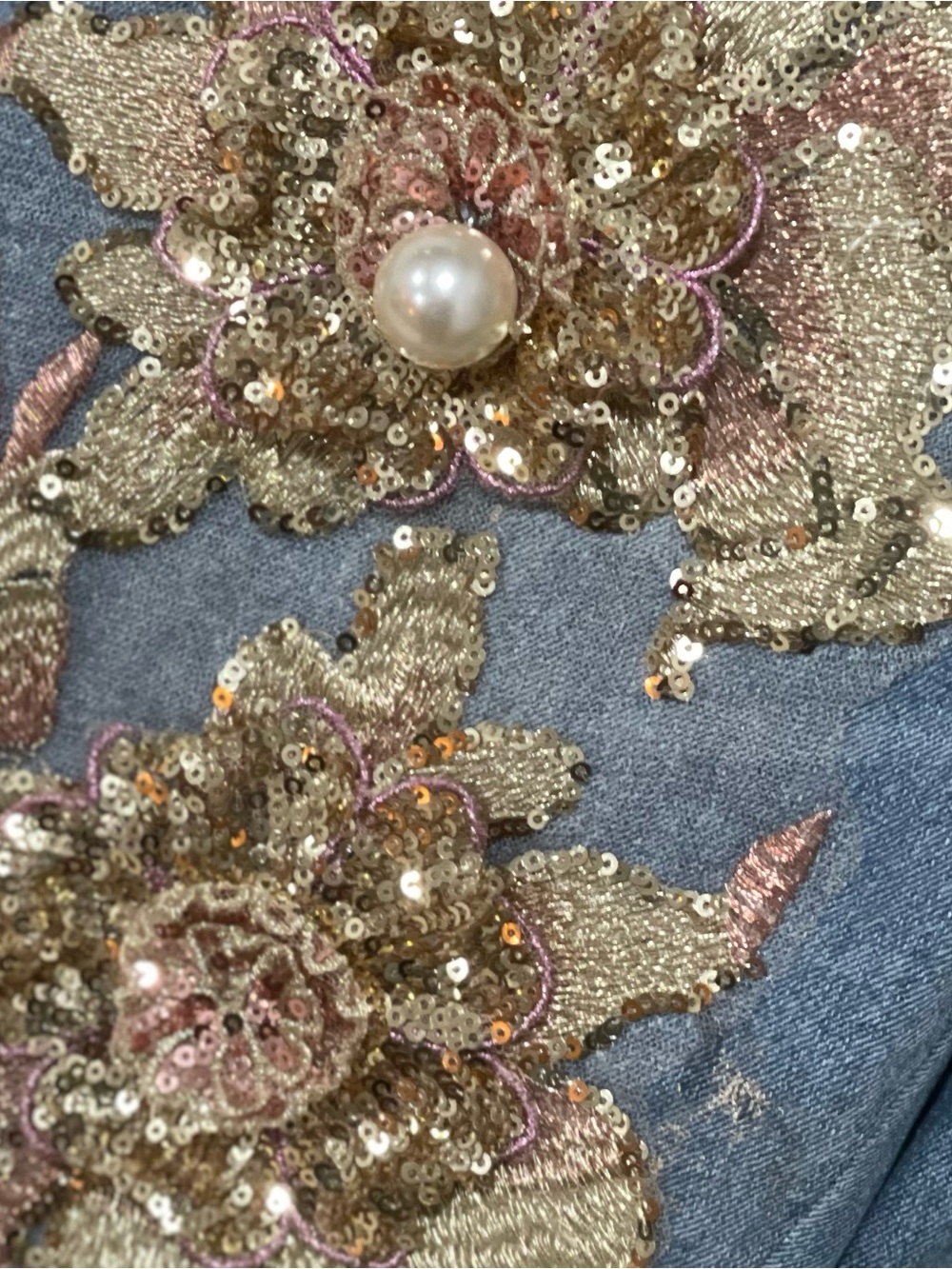 Embellished Denim Jeans Gold Sequins Festival Bold Y2K Artistic Glam Boho - Picture 8 of 11